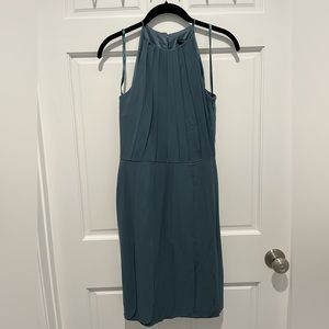 Teal Silk Dress. Ann Taylor silk, pleated dress with high neck, size 2.